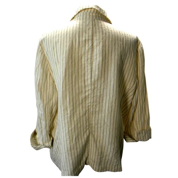 Chicos 100% Linen Cream Tan Striped Lightweight Blazer Single Button XL Casual - Picture 3 of 8
